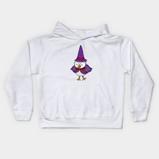 Adorable little bird wearing a wizard costume Kids Hoodie